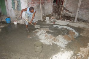 Beton maken mengen materialen na toevoeging water
